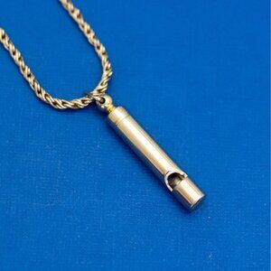 16 inch, Vintage Spiral Twist Links Whistle Pendant Choker Necklace - D44